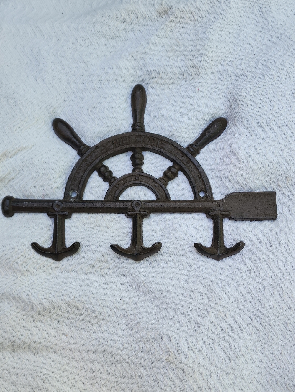 Nautical Ship Wheel Triple Anchor Wall Hook -